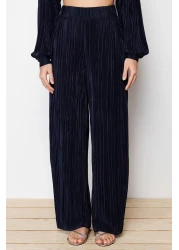  Modest Navy Blue Pleated Knitted Top and Bottom Set TCTSS24US00040