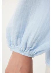 Happiness İstanbul قميص موسلين كبير الحجم مزخرف بقلب أزرق سماوي للسيدات PX00002