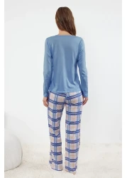  Collection 100% Cotton Blue PlaiD Pajamas Set - Lacing anD Button DetaileD THMAW25PT00004