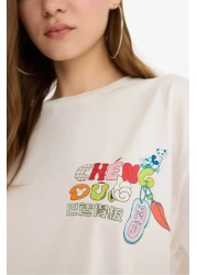 Defacto تي شيرت رائع من Disney Mickey & Minnie ذو قصة واسعة وطبعة خلفية وأكمام قصيرة F5167ax25sm