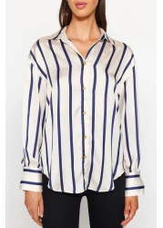  Collection Ecru Satin Oversize Shirt - Wide Fit, Striped TWOAW24GO00016