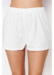  Collection White Floral Lined Self Pattern Shorts Woven Pajamas Set Thmss24Pt00075