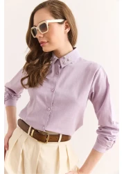 Olalook Women's Lilac Collar Stone and Sequin Detailed Flam Linen Shirt Gml-19001321
