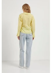 Arma Life Women's Side Tie Double Breasted Collar Tight Yellow Blouse