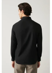 Avva Men's Black Button Collar Easy Iron Cotton Oxford Shirt E 002000