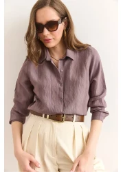 Olalook Women's Mink Transparent Striped Regular Fit Draped Shirt Gml-19001334