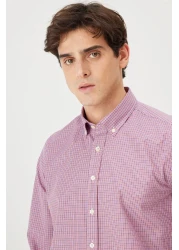 AC&Co / Altınyıldız Classics قميص رجالي برتقالي بقصة ضيقة وقصة ضيقة وياقة بأزرار من القطن