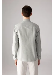 Defacto قميص Oxford Basic بياقة بولو - مقاس عادي، وأكمام طويلة A8028ax24sp