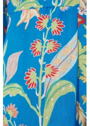  Modest Saks Floral Patterned Woven Linen Look Dress TCTSS24EB00102