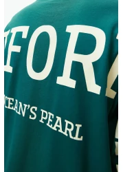  Collection Emerald Green 100% Cotton Back Slogan Printed Oversize/Wide Fit Knitted T-Shirt TWOSS24TS00091