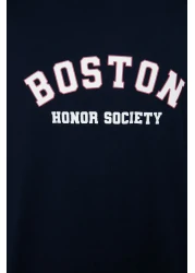  Collection Navy Blue Oversize Socks, Short Sleeve Boston Printed Cotton T-Shirt