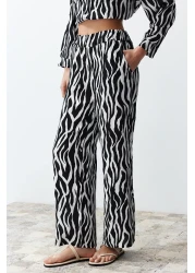  Collection طقم قميص وبنطلون أسود بطبعة حمار وحشي - TWOSS24AU00082