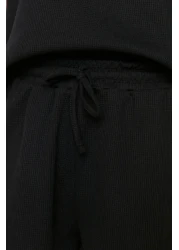  Collection Black Waffle Fabric Knitted Pajamas Set with Shorts Thmss22Pt0524
