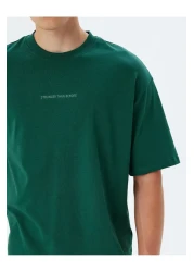 Koton Cotton Oversize T-Shirt - Slogan Print, Crew Neck, Short Sleeve