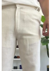 Edwox بنطال كتان بقصة عادية للرجال باللون الأبيض الفاتح Edw386
