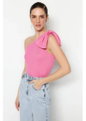  Collection Pink Single Sleeve Bow Detailed Knitwear Blouse Tprss22Bz0166