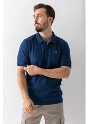 JB John Borners Men's Polo Neck Brand Printed Cotton T-Shirt Navy Blue - 25Y 2061