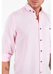 Manche قميص رجالي - كم طويل وردي، كتان من القش، Me22s111498-1498