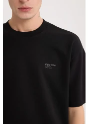 Defacto Boxy Fit Crew Neck Printed Short Sleeve Heavy Fabric T-Shirt D5507Ax25Sp