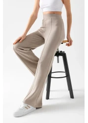 CNRCollection بنطال ضيق نسائي من القماش المشروط ذو اللون الحجري ذو مقاس واسع