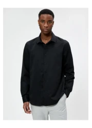 Koton قميص رياضي بقصّة ضيّقة وياقة كلاسيكية وأكمام طويلة، غير قابل للكي