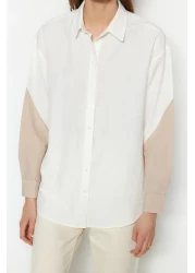  Collection Ecru Color Block Boyfriend Wide Fit Woven Shirt TWOSS23GO00393