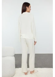  Collection Viscose Pajama Set - Ecru Ribbon, Bow and Piping Detail Thmaw25pt00032