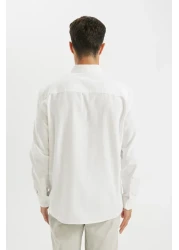 Defacto 100% Cotton Regular Fit Polo Collar Oxford Basic Plain Long Sleeve White Shirt A8028Ax24Au