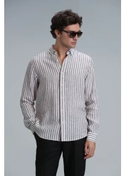 Lufian قميص رجالي أساسي جديد بقصة عادية بني