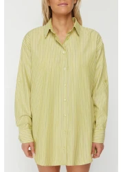  Collection قميص منسوج مخطط باللون الأخضر متعدد الألوان TBESS22GO0664