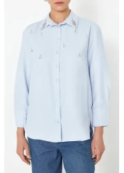  Collection قميص منسوج بتفاصيل حجر أزرق فاتح - مقاس عادي TWOSS24GO00069