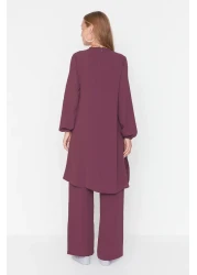  Modest بدلة منسوجة من قماش البرقوق مع خصر مطاطي من Aerobin Tunic-Pants TCTSS22US0023