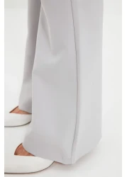  Collection Gray Spanish Leg Flare Woven Fabric Trousers Tofaw19Bb0581