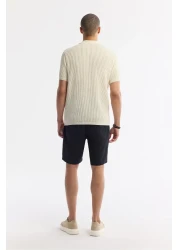 Avva Men's Beige 100% Cotton Polo Neck Buttonless Openwork Knitwear T-Shirt A51Y5166