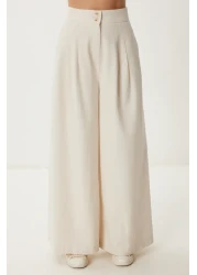 Happiness İstanbul بدلة بنطلون نسائية من الكتان الكريمي NO00020