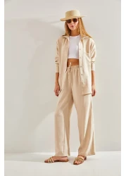 Bianco Lucci Women's Elastic Waist Trousers Bottom and Top Set