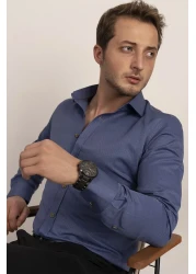 Etikmen قميص Slimfit للرجال باللون البني النيلي - مع صندوق هدايا وأزرار