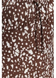  Collection فستان محبوك قصير برقبة مربعة ومطبوع باللون البني على شكل حرف A TWOSS23EL00348