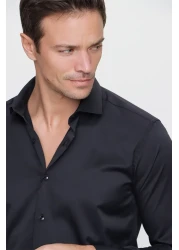 Morven Men's Black Slim Fit Slim Fit Solid Hard Neck Long Sleeve Shirt