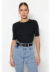  Collection Black Fitted Stretch Knitted Blouse TWOSS23BZ00025