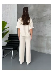 Elif Özbey Butik Stone Print Detailed Short Sleeve Set