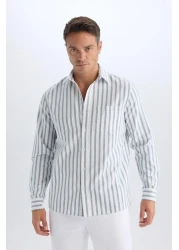 Defacto Oxford Stripe Polo Neck Long Sleeve Shirt - Regular Fit D6101Ax25Sp