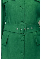  Modest Khaki Belted Linen Look Woven Shirt Dress TCTSS24EB00017