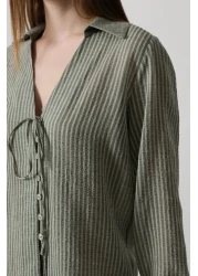  Collection قميص كاكي مخطط - TWOSS25GO00056