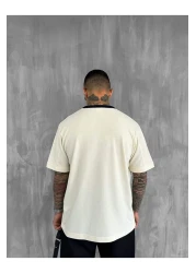 ablukaonline Men's Contrast Detailed Oversize Basic T-Shirt Cream