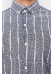  Collection Navy Blue Striped Slim Fit Shirt - Button Collar TMNSS22GO0028