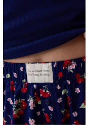 Penti Cherries Pants Navy Blue Pajama Set