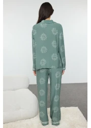  Collection Green Sun Pattern Viscose Woven Pajamas Set Thmaw25Pt00034