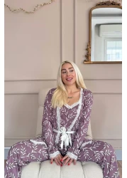 Pijamaevi Purple Olive Branch Patterned Pegasus Pajama Set
