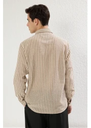  Collection Premium Brown Regular Fit Striped Textured Shirt Tmnss23Go00062